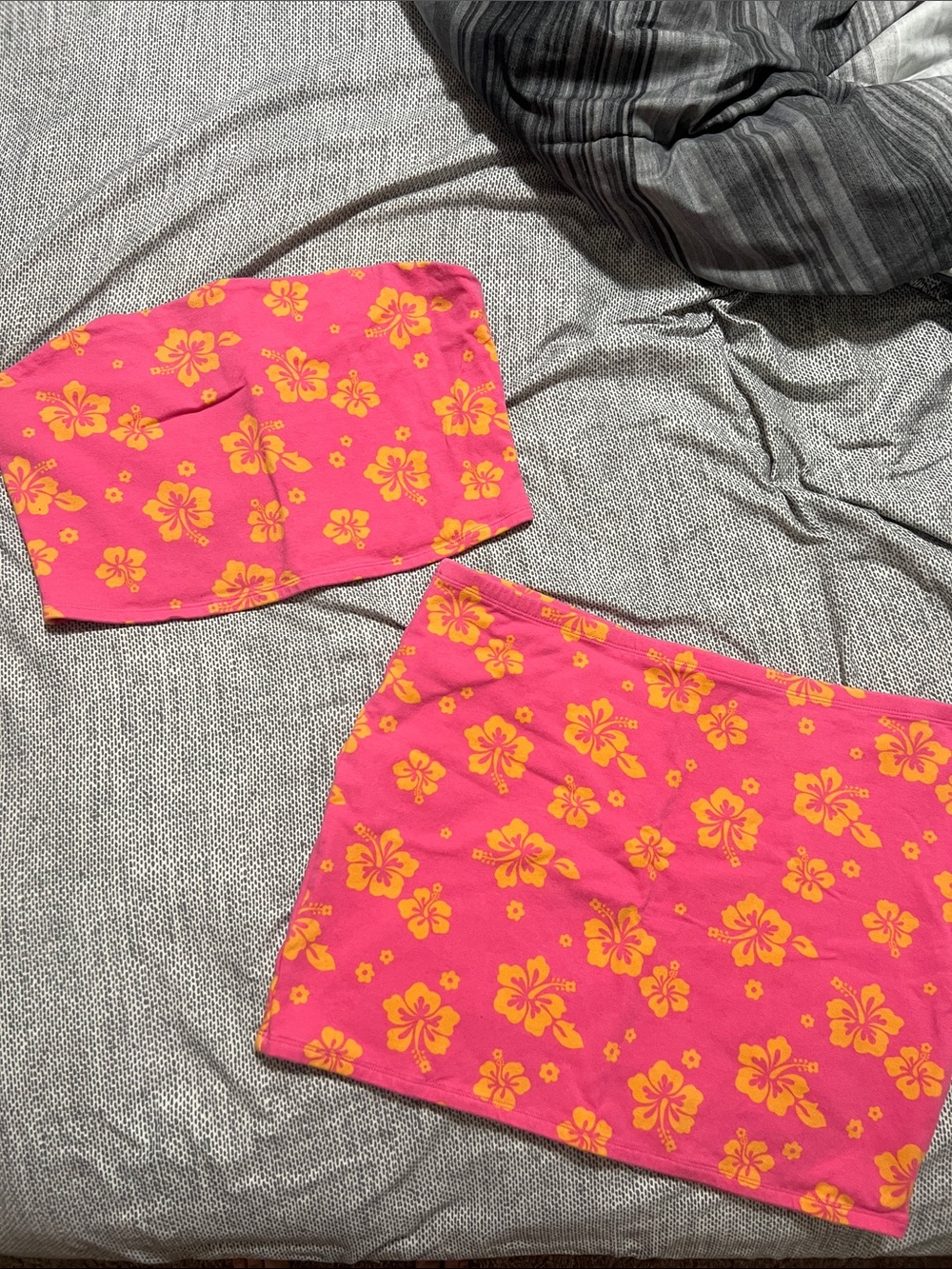 Garage Pink & Yellow Floral Tube Top and Mini Skirt Set